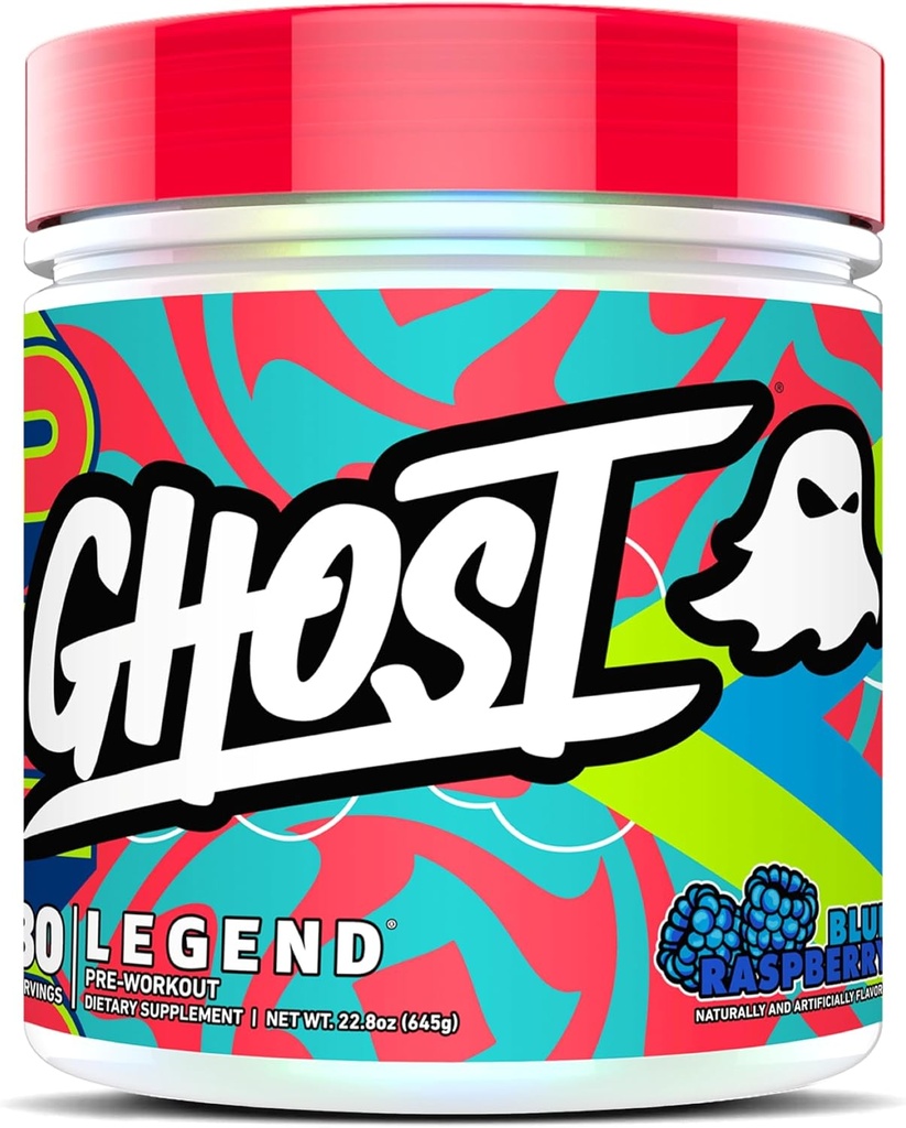 GHOST Legend Pre-Workout Powder, Blue Raspberry - 30 Servings – Pre-Workout for Men &amp; Women with Choline, L-Citrulline, " Beta Alanine for Energy " Focus
