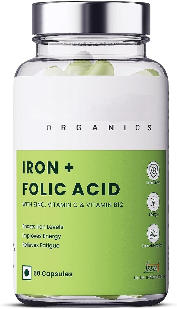 Hierro + Folic Acid Suplemento con Zinc, Vitamina C &amp; Vitamina B12 tención 60 Veg Capsules ← Apoyos, Inmunidad y Energía ANTE Enhances Iron Absorption permanece para Hombres &amp; Mujeres
