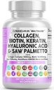 Nutracéuticos limpios Píldoras de colágeno 1000mg Biotina 10000mcg Keratina Saw Palmetto Ácido hialurónico - Esquí de pelo & uñas Vitaminas &amp; DHT Bloqueador con vitamina E Folic Acid Pumpkin Seed MSM - 90 Conde