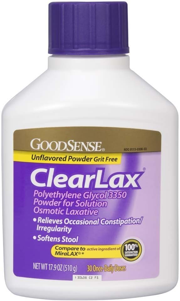 GoodSense ClearLax, Polyethylene Glycol 3350 Powder for Solution, Osmotic Laxative, 17.9 Ounce