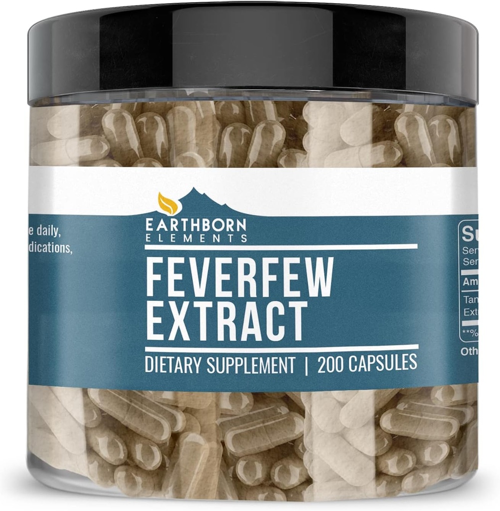 Elementos tercos Feverfew Extract 200 Capsules, Puro ' Undiluted, No Additives