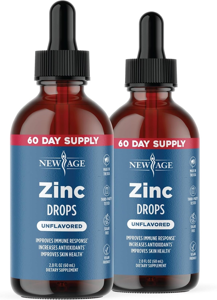 Sulfato de zinc líquido para todas las edades por NUEVO AGE - Sulfato de zinc para soporte de inmuno, Vegan, no GMO &amp; Gluten Free, 60 Day Supply, 2-Pack