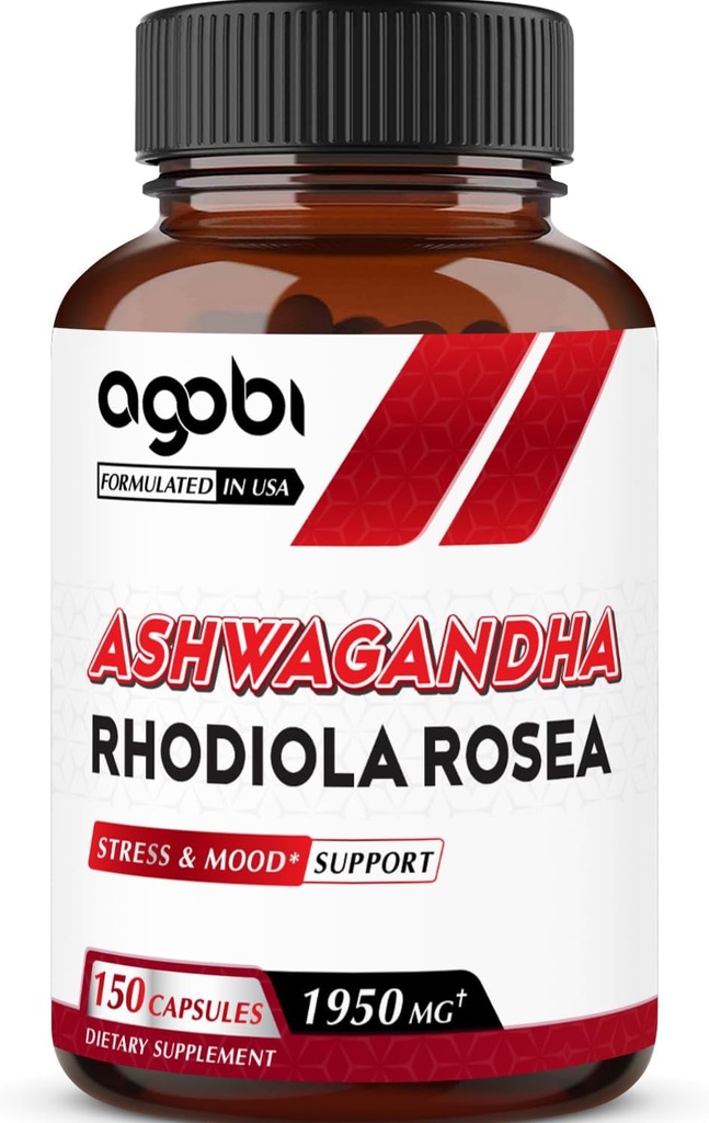 agobi Ashwagandha Suplemento con Rhodiola Rosea 1950mg - High Concentrated Extract for Immune System, Strength, Energy Production, Focus &amp; Global Health - 150 Capsules