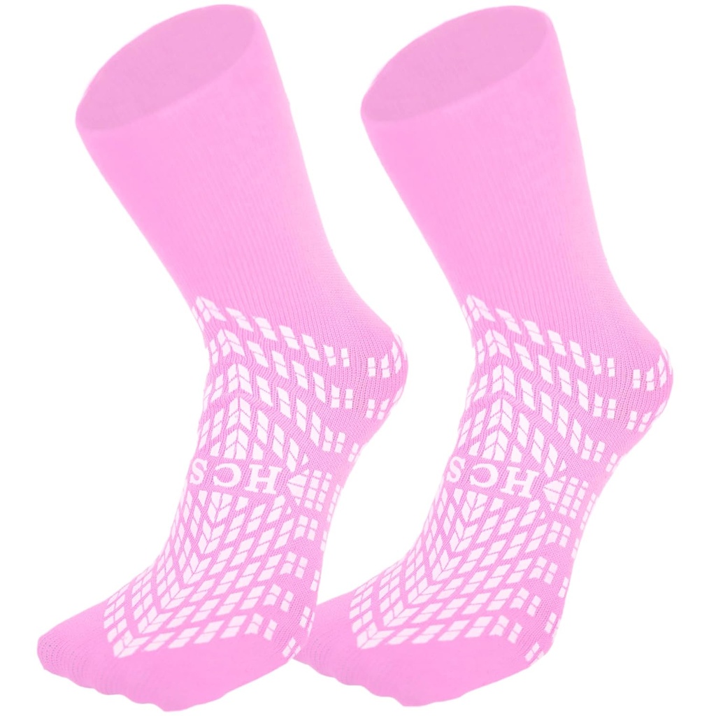 Calcetines hospitalarios HCS con rejillas para hombres y mujeres (6 pares) - 360 All-Around Tread Non-Slip Sock for Elderly/Seniors - Hospital Grip Calcetines, Riesgo de caída Zapatillas para pacientes (Pink, regular)