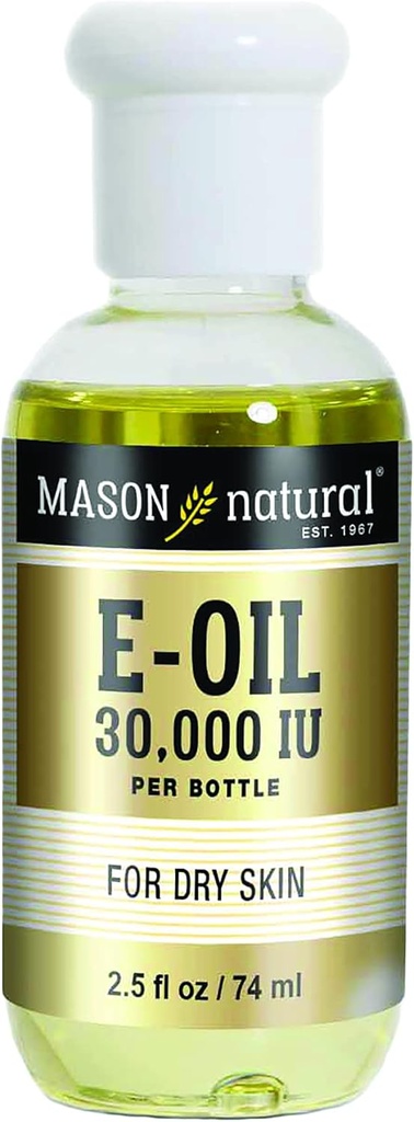 MASON NATURAL Vitamina E Oil, 30000 iu, Adecuado para los vegetarianos, Use Topically to Help Moisturize Dull, Dry Skin or Take as Dietary Supplement for Antioxidants and Anti-Aging Benefits, 2.5 Fl Oz