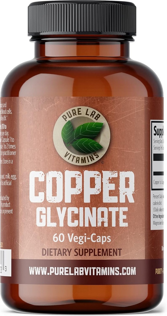 Suplemento Mineral Glycinate de cobre Glycinate -1 mg - 60 cápsulas Vegan Esencial para la producción de colágeno, soporta la formación de células rojas del sistema inmunológico - Gluten Free Made in Canada