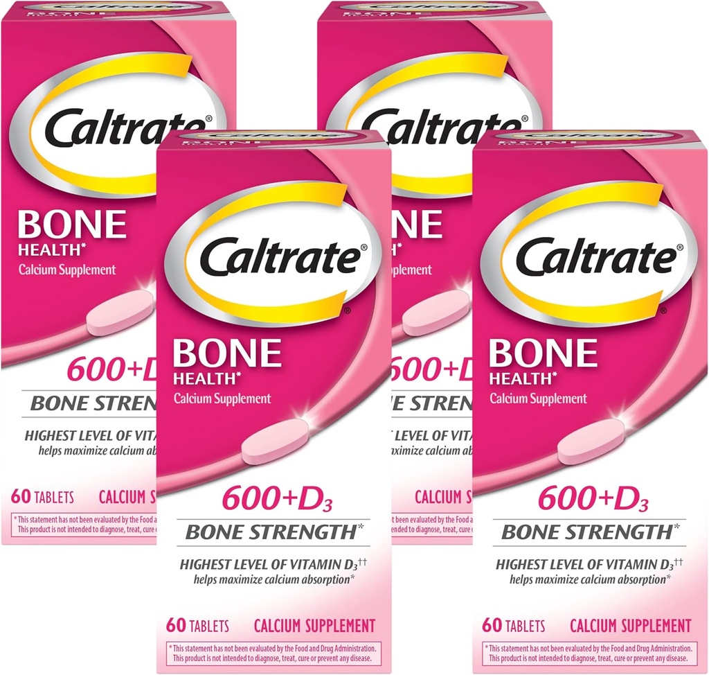 Caltrato 600 más D3 Calcio y vitamina D Suplemento Tablas, Suplementos de Salud de Hueso para Adultos - 60 Cuenta (Pack of 4)