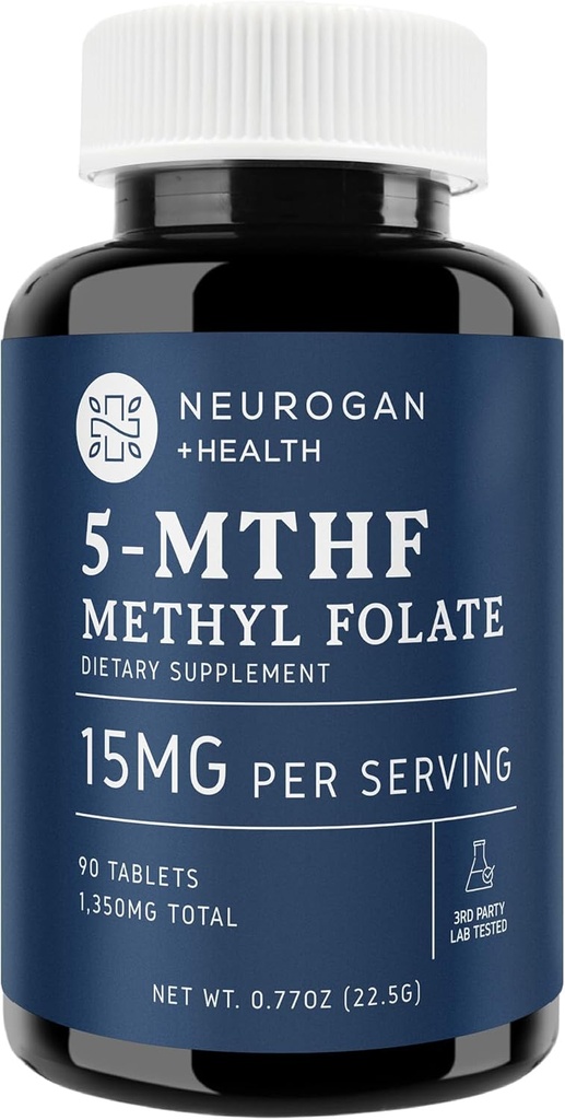 Neurogan L-5-MTHF Methyl Folate Supplement, 15 mg - Active Folic Acid- Vegan, Gluten-Free " Non-GMO - Supports Cognitive, Cardiovascular " Mood Health - Made in USA, 90-Day Supply