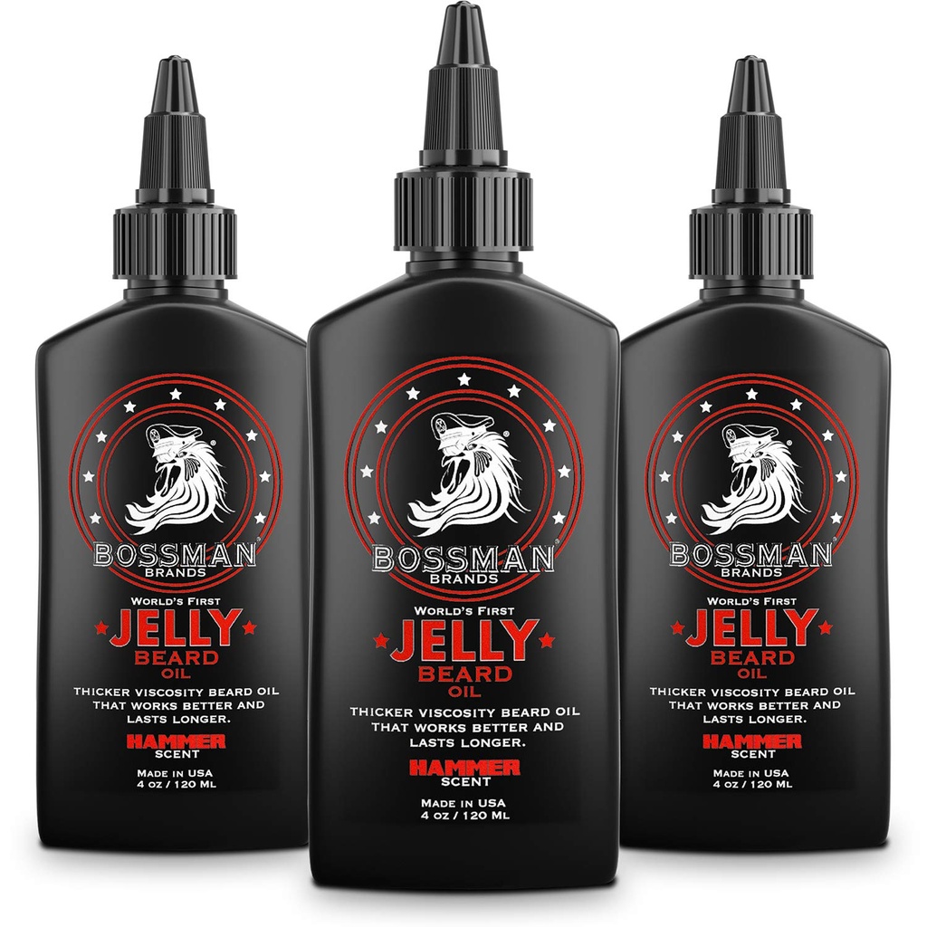 Bossman Jelly Beard Oil for Men - 3 Pack (12 oz in Total, Hammer Scent) – Softens, Moisturizes & Conditions with Natural Ingredients