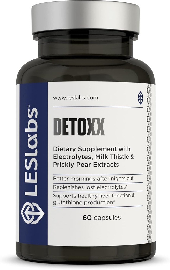 LES Labs DeToxx – Mejores mañanas " recuperación, soporte para el hígado, reposición de electrolitos " Soporte para el pene – Prickly Pear, Milk Thistle " NAC – Suplemento no GMO – 60 cápsulas