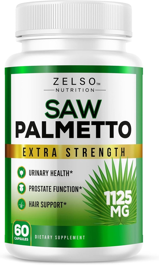 Saw Palmetto Prostate Supplement for Men, 3-in-1 Benefits, Extra Strength DHT Blocker for Hair Growth and Beta Blocker for Urinary Health, Potent Prostate Function Support, 30 Day Supply (60 Count)