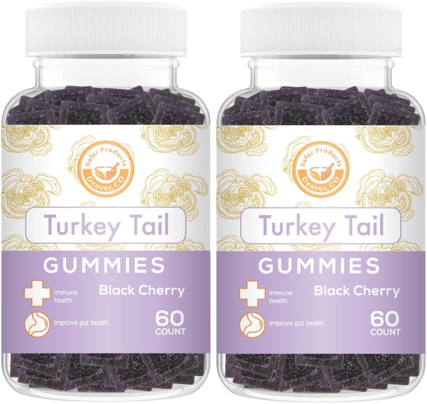 Turquía Tail Mushroom Gummies - May Support Immune Health and Gut Microbiome - Black Cherry Flavor - Vegan, Non-GMO, Gluten-Free, Gelatin Free - 120 Count