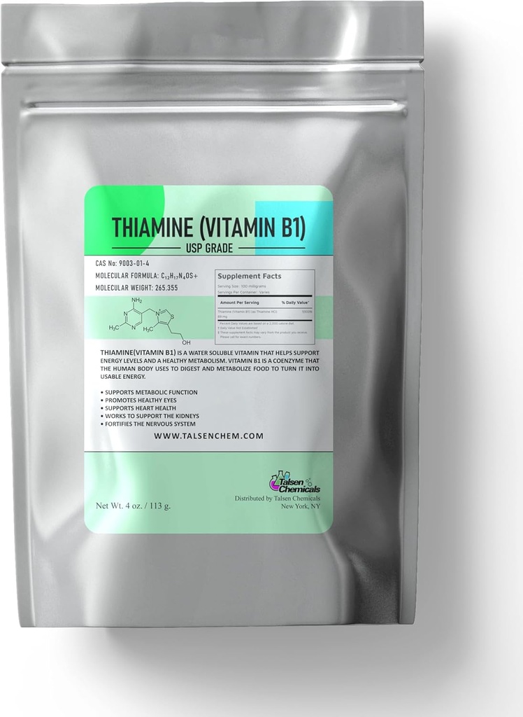 Vitamin B1 Supplement Powder (4 Ounce/113 Grams) Vitamin B1 Thiamine Powder Turn Food Into Energy Thiamine (Vitamin B1) for Energy Metabolism and Nerve Function Support