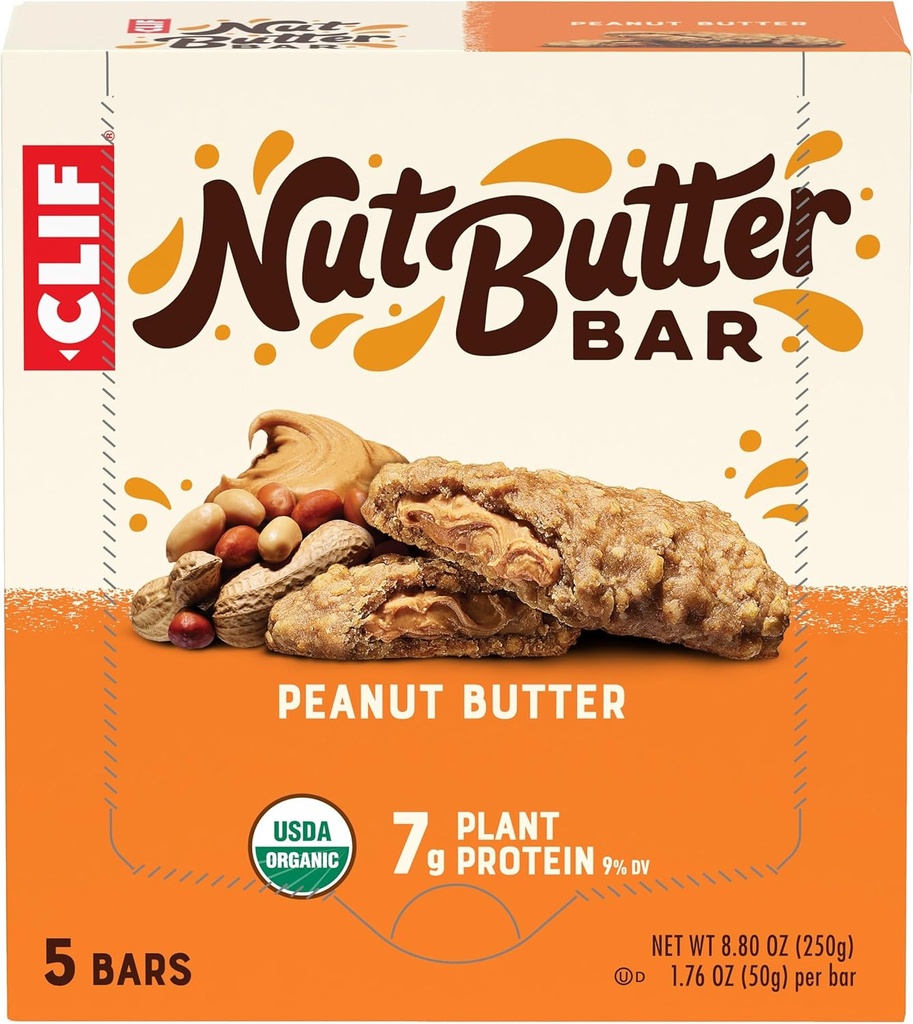 CLIF Nut Butter Bar - Peanut Butter - Filled Energy Bars - Non-GMO - USDA Organic - Plant-Based - Low Glycemic - 1.76 oz. (5 Pack)