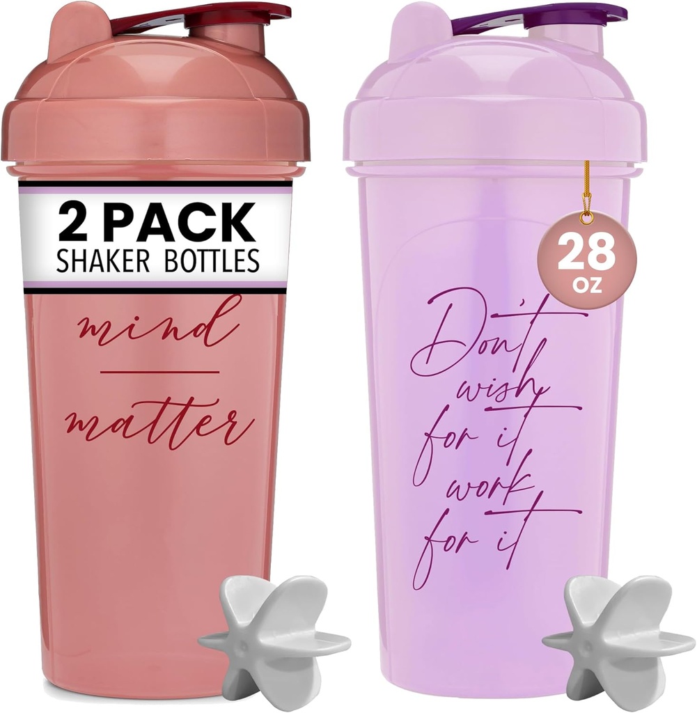 [2 Pack] 28oz Shaker Bottle with Motivational Quotes (Rose &Lavender) | Protein Shaker Bottle with Mixer Agitators | Blender Shaker Bottle for Protein Mixes Pack is BPA Free and Dishwasher Safe