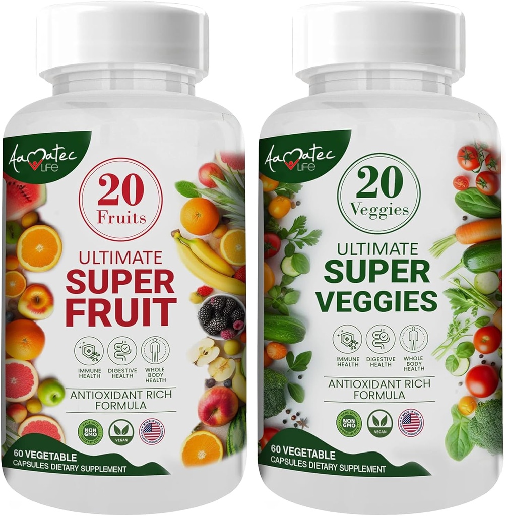 Aamatec Life Fruit and Veggies Suplementos con 70 Frutas &amp; Hortalizas ← Strength Superfood Suplementos para Hombres &amp; Mujeres ← Dietary Nutritional Balance ← Natural Fruit and Veggie Capsules 120 Capsules