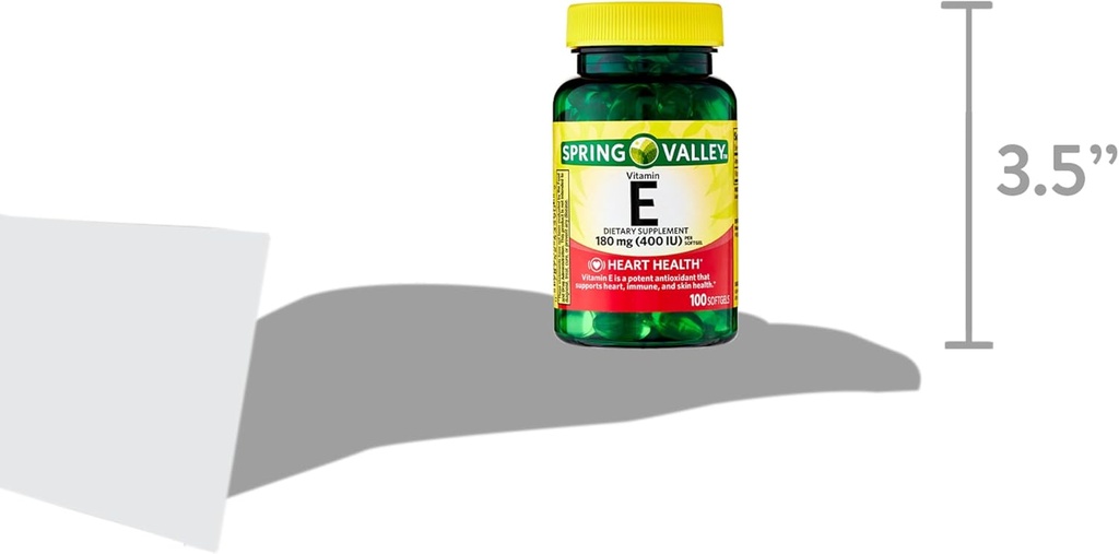 Spring Valley Vitamina E Heart Health Suplemento dietético Softgels, 180 mg (400 UI), 200 Conde