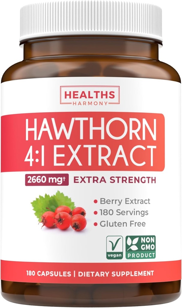 Super Potent Hawthorn Berry Extract Capsules - Suplemento de Berry Hawthorn Hecho de Concentrado de Fuerza Extra para apoyar la salud cardíaca y digestiva - Vegan Non-GMO & Gluten Free (6 Month Supply)