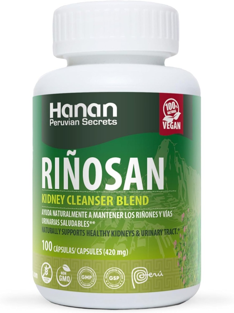 Hanan Rinosan Kidney Cleanser Blend ← 100 Capsules ← Ayudas naturales en apoyo del riñón saludable y la función del tracto urinario