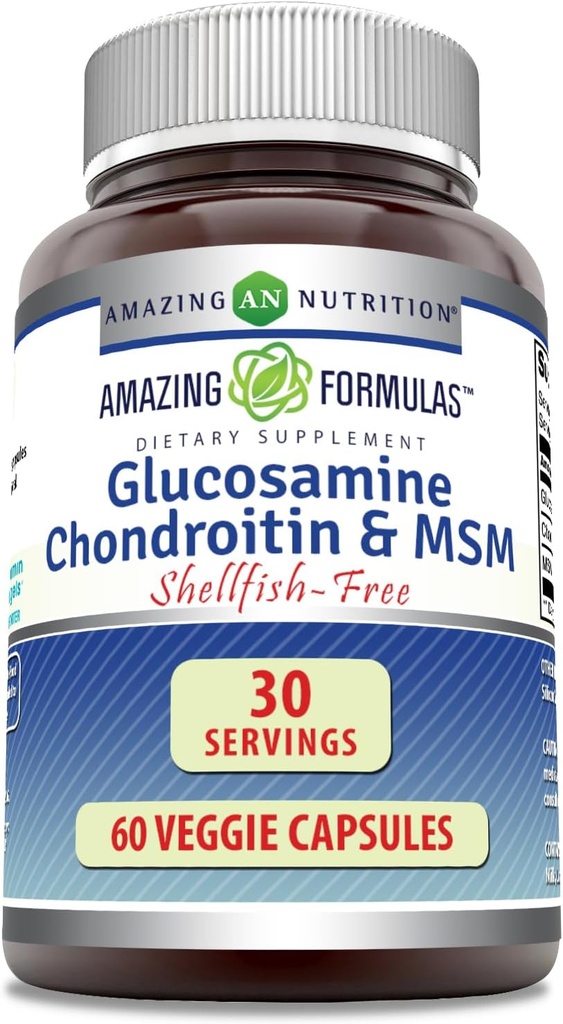 Amazing Formulas Glucosamine Chondroitin &amp; MSM 60 Veggie Capsules  Shellfish Free ← Gluten Free ← Made in USA ← Ideal para los vegetarianos
