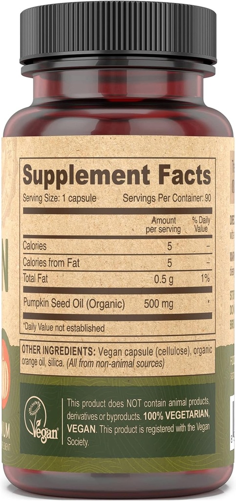 DEVA Nutrición Pumpkin Vegan Semillas Aceite 500 mg, Cold-Presed & Unrefined - 90 cápsulas