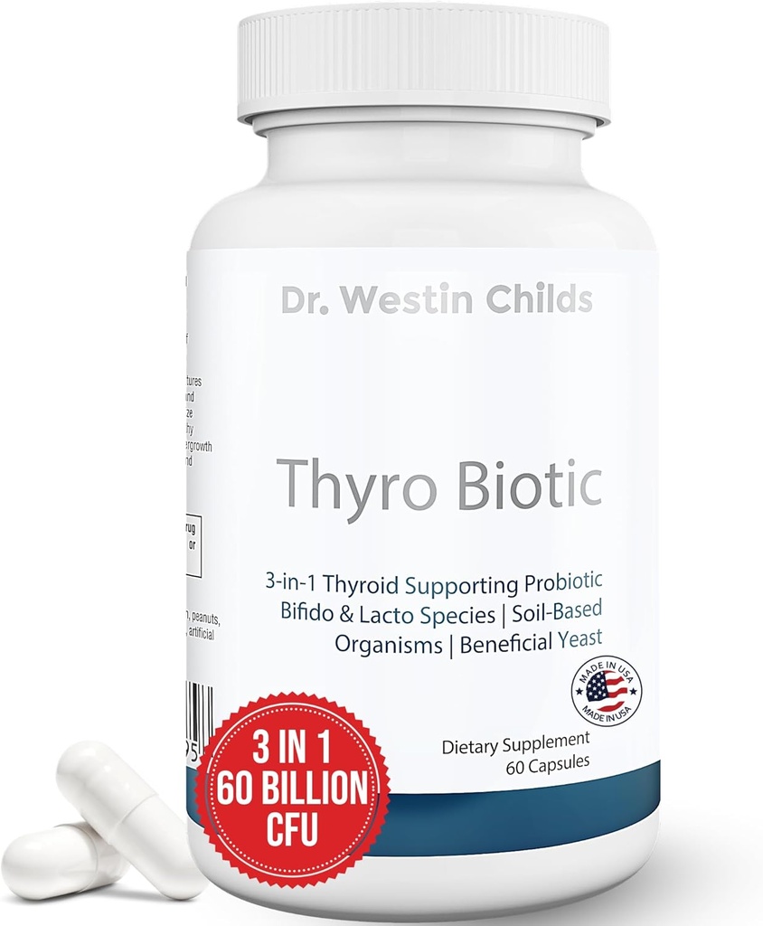 Dr. Westin Childs Thyro Biotic ← Probiotic for Women - Support Thyroid, Digestive Health & Hormones ← Saccharomyces boulardii, Bacillus coagulans, lactobacillus " bifido 60 Billion CFU ← 30 Servings
