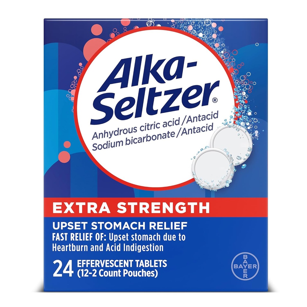 Alka-Seltzer Effervescent Extra Strength - 24 Tablets, Pack de 3