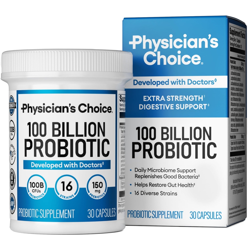 CHOICE 100 billón de doctorado Probiótico Avanzado - 16 Strains + Prebióticos Orgánicos - Salud Digestiva " Gut - Apoya el estreñimiento ocasional, diarrea, gas " .