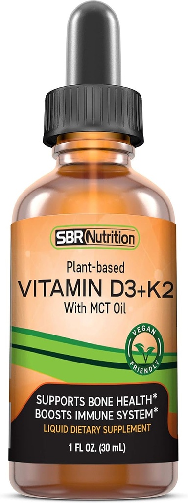 Vitamina Vegana D3 + K2 (MK-7) gotas líquidas con aceite MCT, sabor de menta, ayuda a soportar huesos fuertes y corazón saludable