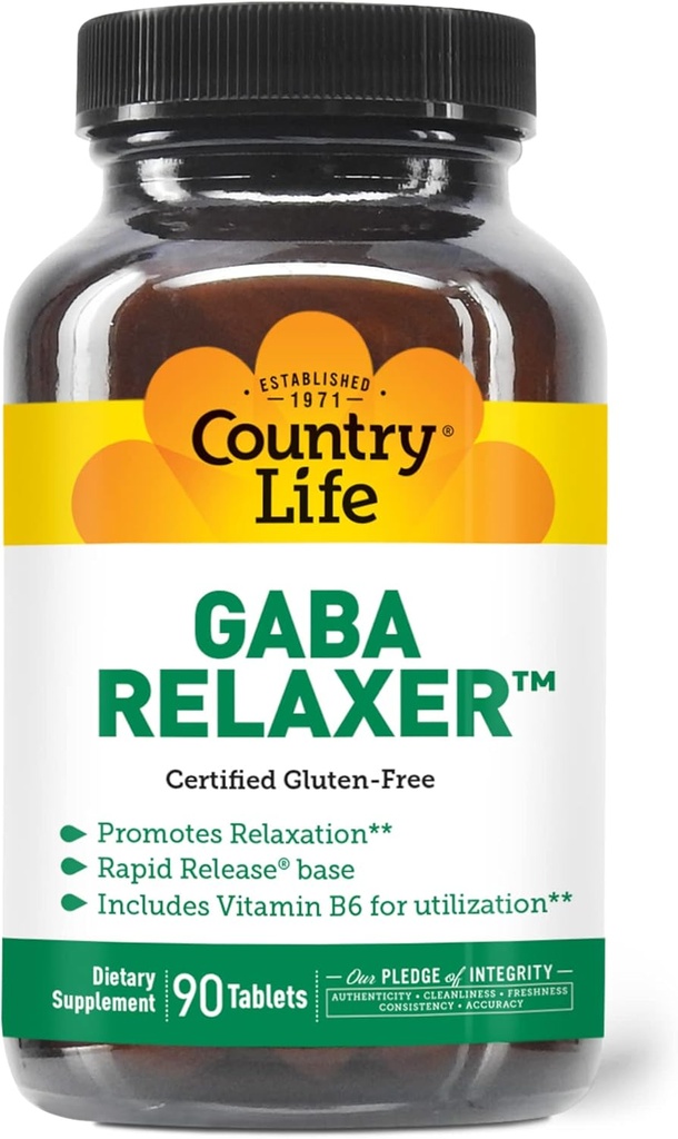 Country Life GABA Relaxer – 90 Tablets ← Rapid Release Formula for Relaxation, Stress & Sleep Support Silencio Con GABA, Amino Acids &amp; B Vitaminas TEN Certified Vegan, Gluten-Free, Non-GMO