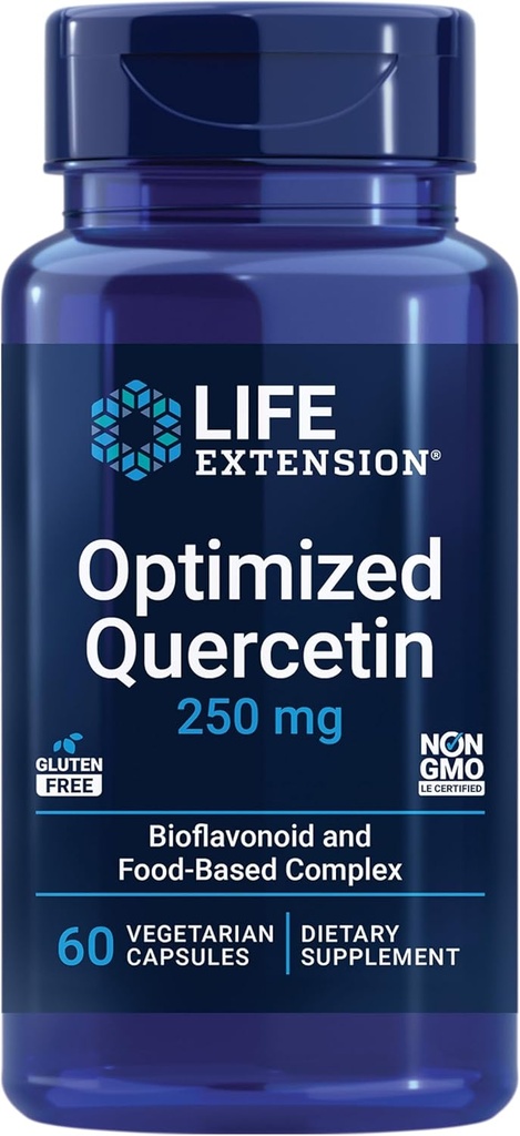 Extensión de la vida Optimizada Quercetina 250 mg Asistencias Salud inmune, Salud cardíaca, No GMO, Gluten Free - 60 cápsulas vegetarianas