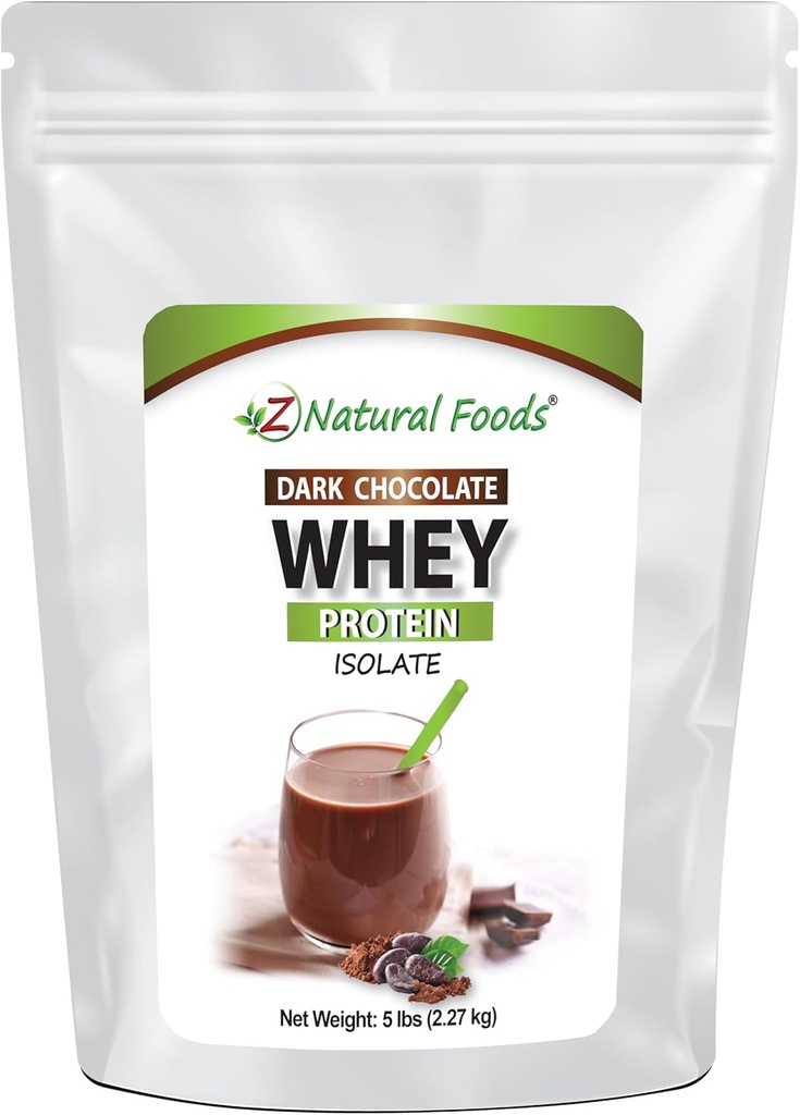 Z Natural Foods Dark Chocolate Whey Protein Isolate, Natural Protein Powder with Zero Sugar, Enriquecido con Proteínas Vitales para la pérdida de energía y peso, Gluten Free, Non-GMO, 5 libras