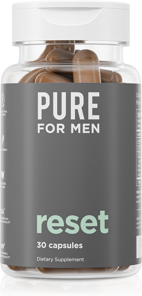 Pure for Men Detox Supplement, Reset ← promueve Digestive & Gut Health, ayuda a eliminar toxinas &amp; soportes Immune System, Colon Cleanse TEN 30 cápsulas