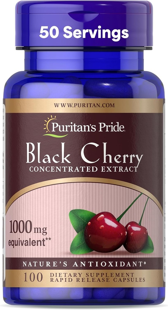 Puritan's Pride Black Cherry Concentrated Extract 250 mg (1000mg Equivalente), Suplemento dietético para el bienestar general y estilo de vida saludable*, 50 Day Supply, 100 Rapid Release Capsules