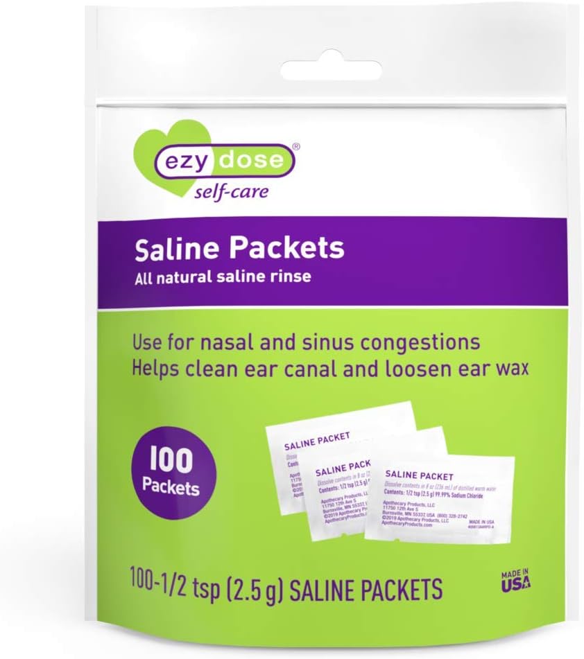 EZY DOSE Saline Nasal Rinse Packets, Empaquetaduras de Relleno de Sinus, Nasal Relief, 100 Cuenta, Hecho en los EE.UU.