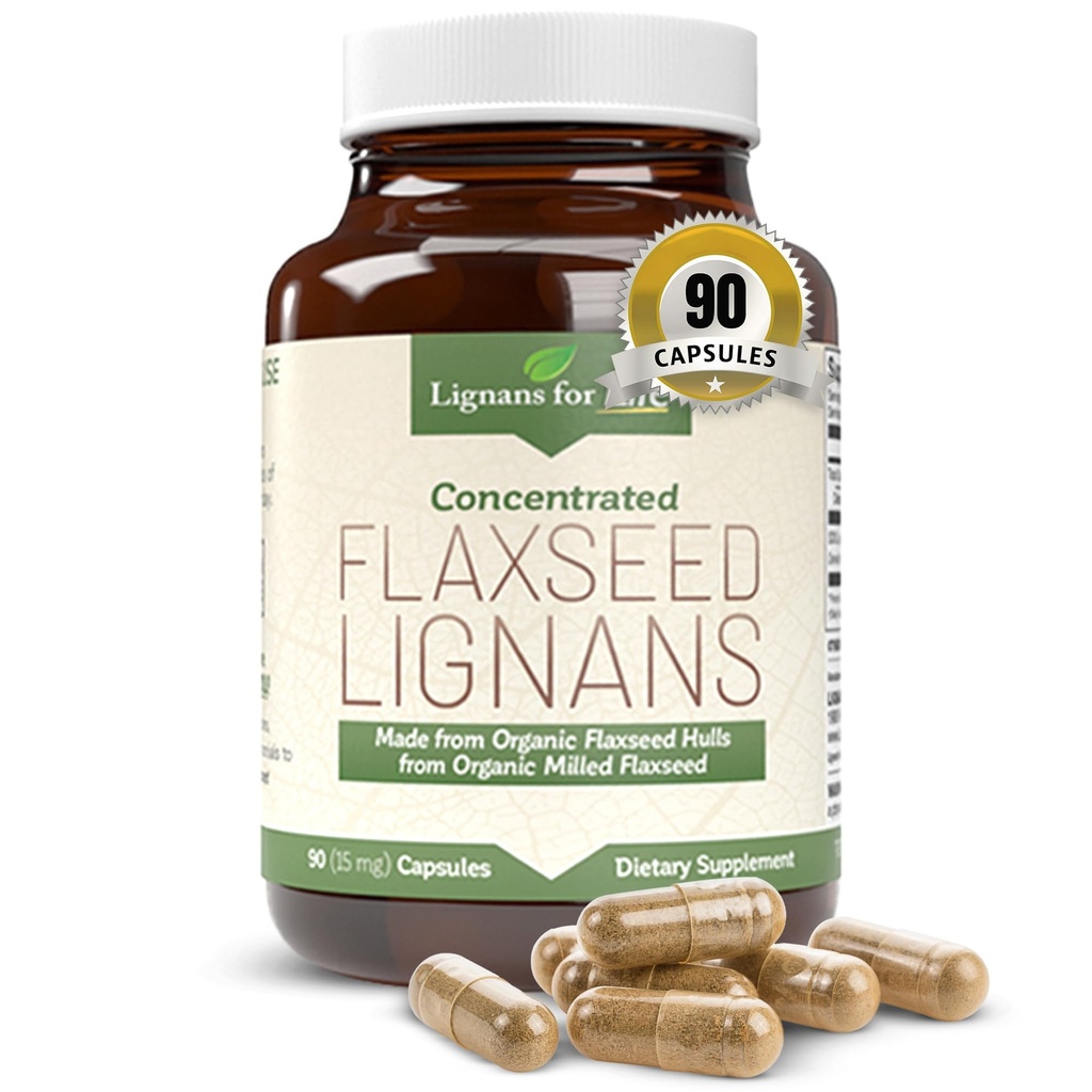 Lignans for Life Flaxseed Lignans for Dogs & People - Organic Flaxseed Supplement for Hormone Support, 15mg 90 Capsules, Flax Seed for Dogs & Mujer, High-Fiber