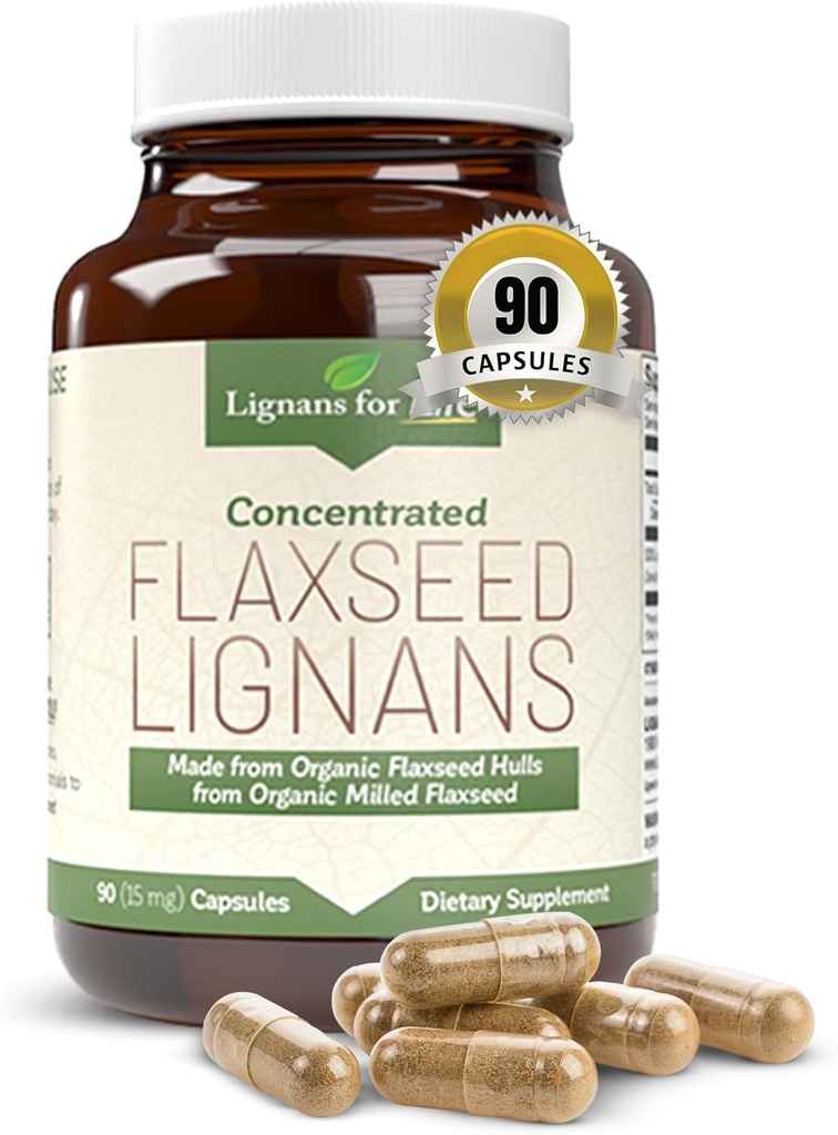 Lignans for Life Flaxseed Lignans for Dogs & People - Organic Flaxseed Supplement for Hormone Support, 15mg 90 Capsules, Flax Seed for Dogs & Mujer, High-Fiber
