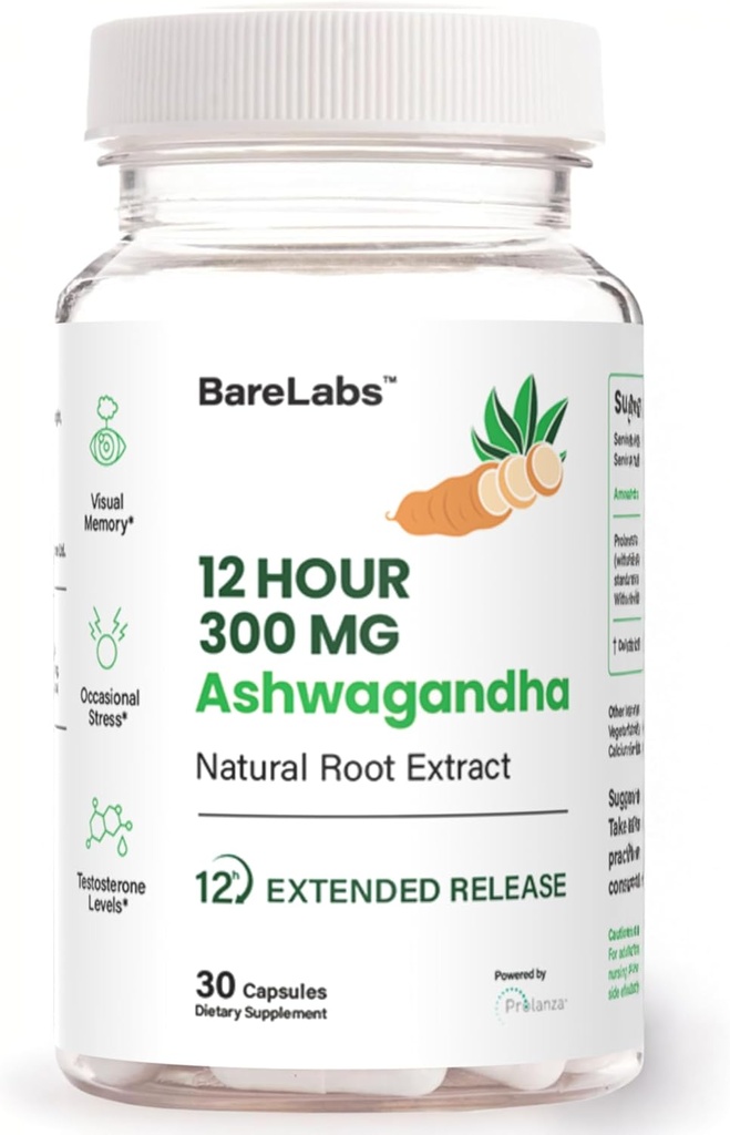 Ashwagandha 300mg + 12 horas de tiempo de lanzamiento Extracto de raíz (Prolanza®) + estrés, sueño &amp; energía Suplemento de apoyo para hombres y mujeres - 30 días de suministro