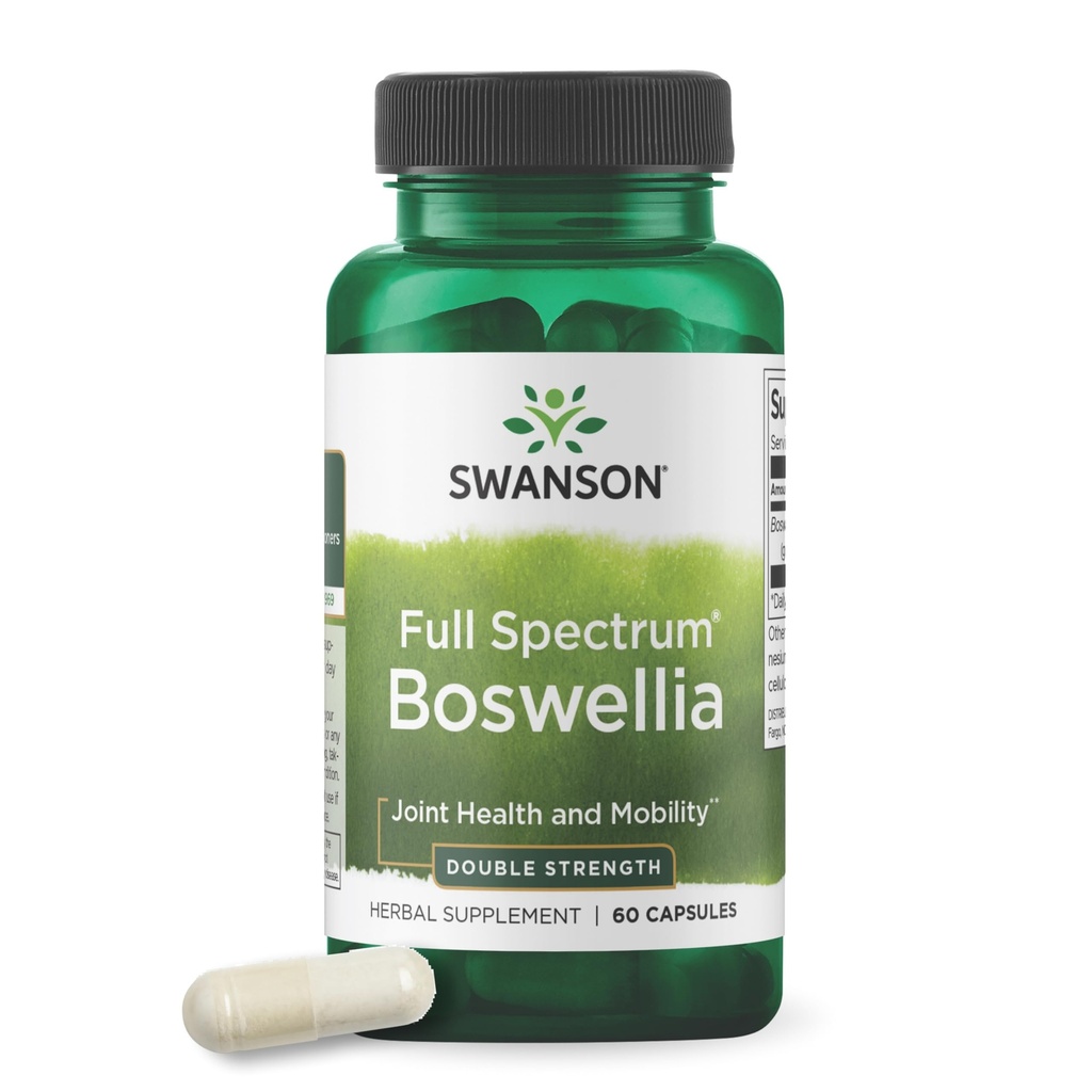 Swanson Double Strength Boswellia - Ayurvedic Herb for Joint Flexibility & Mobility Support - Boswellia Serrata Resin - (60 Capsules, 800 mg cada uno)