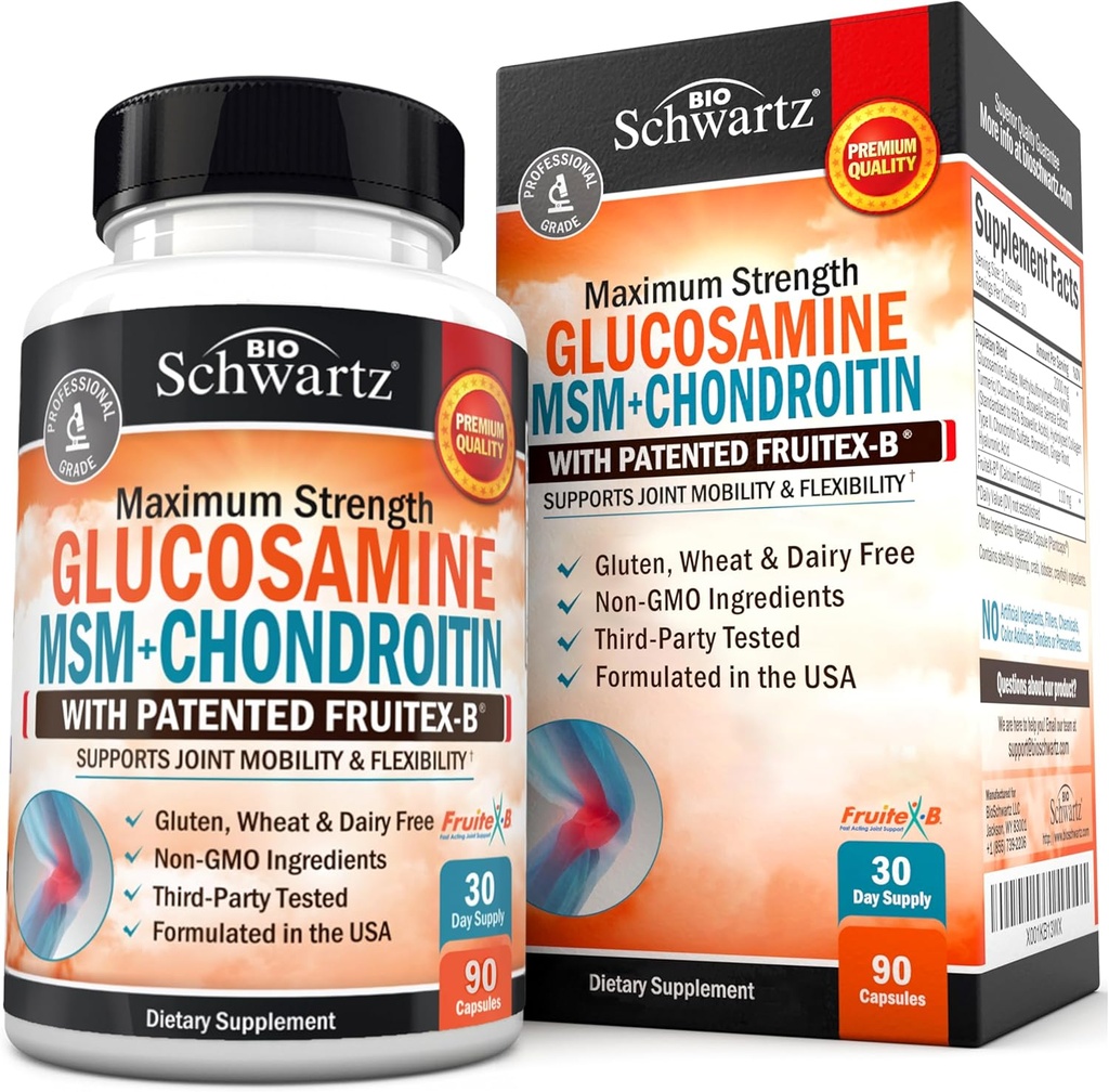 Glucosamine Chondroitin MSM Joint Support Supplement - Collagen Peptides, Turmeric y Ginger, Hyaluronic Acid, Glucosamine Chondroitin Sulfate for Joint Comfort - Gluten Free, Non GMO, 90 Capsules