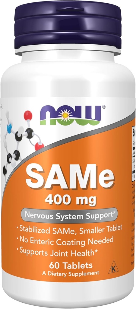 AHORA Suplementos de alimentos, SAMe (S-Adenosyl-L-Methionine) 400 mg, soporte del sistema nervioso*, 60 tabletas