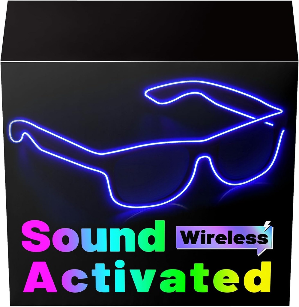 TuRfocus Sound Activated LED Wireless Light up Glasses, Neon Glasses Glow in the Dark for Rave Party, EDM