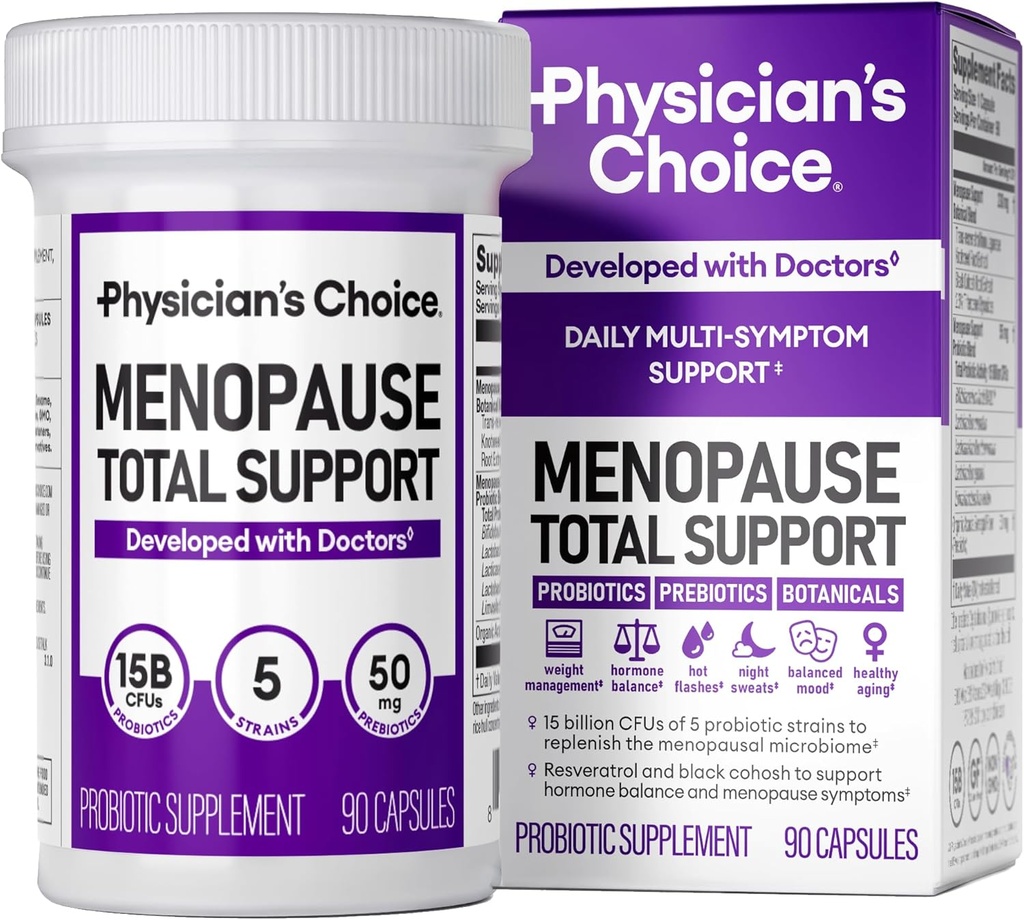 El suplemento probiótico de la menopausia de Physician para las mujeres - apoya el equilibrio hormonal, los flashes calientes, los suéteres nocturnos, la gestión del peso, la limpieza " Gut Health - con Cohosh negro, Resveratrol+ - 90ct