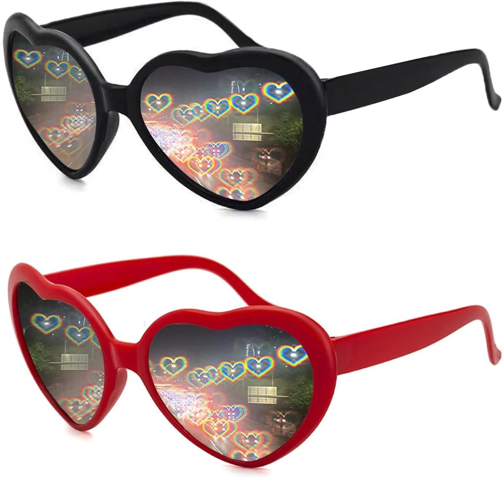 2 Pack Heart Shaped Diffraction Glasses for Women, Heart Effect Las gafas de sol son perfectas para los accesorios del día de San Valentín, Rave Party, Wedding Party, Musical Evening, Fireworks Shows.