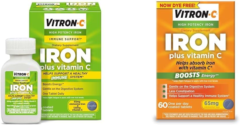Vitron-C suplemento de hierro de alta potencia con vitamina C, 60 cuenta, paquete de 2