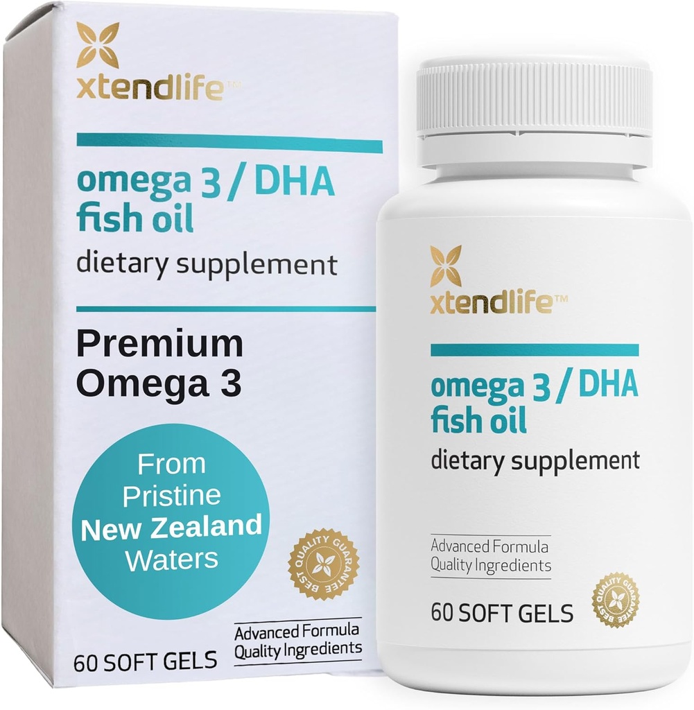 Xtendlife Omega 3 DHA Fish Oil - 1100mg con 700mg DHA y 300mg EPA - Omega 3 6 9 Suplemento para el corazón y el cerebro - 1 mes de suministro (60 cuenta)