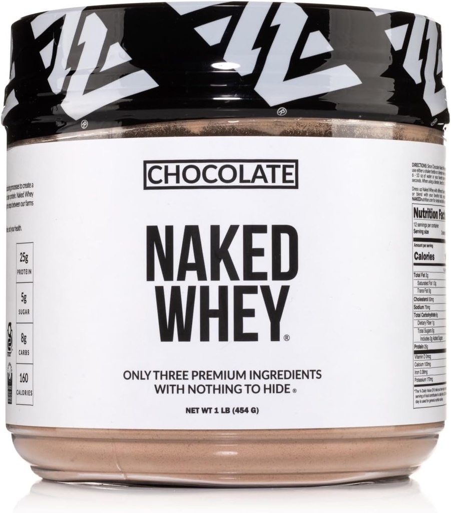 NAKED Chocolate Whey 1LB - All Natural Grass Fed Whey Protein Powder, Organic Cacao, y Coconut Sugar - No GMO, No Soy, y Gluten Libre, Crecimiento de Ayuda y Recuperación - 12 Servimientos