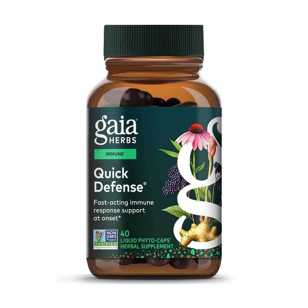 Gaia Herbs Quick Defense - Fast-Acting Immune Support Supplement* - Echinacea, Black Elderberry, Ginger & Andrographis - 40 Vegan Liquid Phyto-Caps (20 Servings)