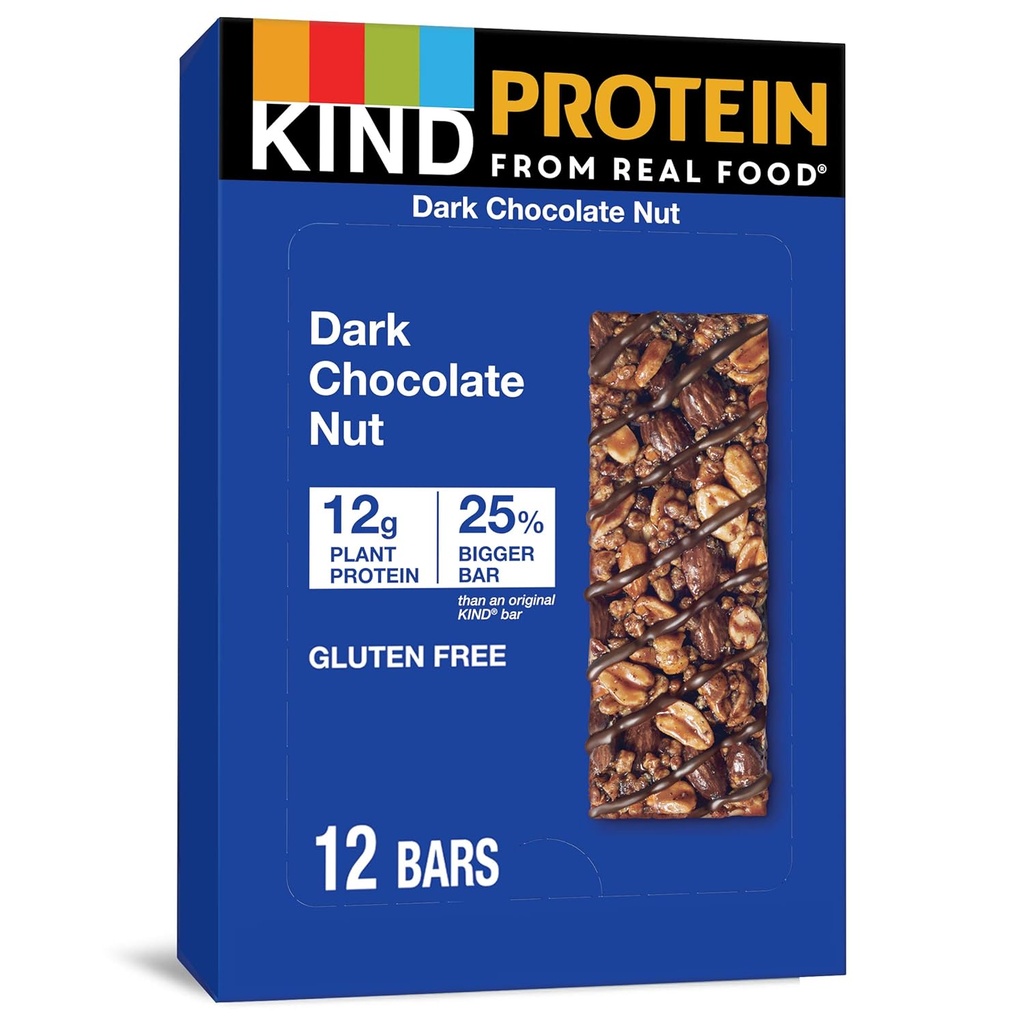 KIND Protein Snack Bar, Dark Chocolate Nut, Snacks saludables, Gluten Free, 12g Plant Protein, 12 Conde