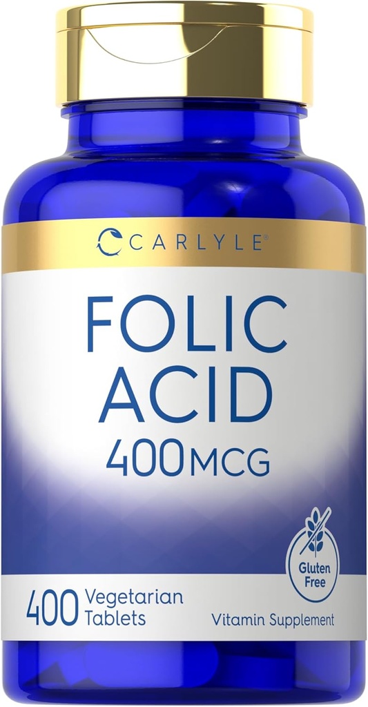 Carlyle Folic Acid 400 mcg TEN 400 Tablets TEN VÍgetarian, Non-GMO, Gluten Free Supplement